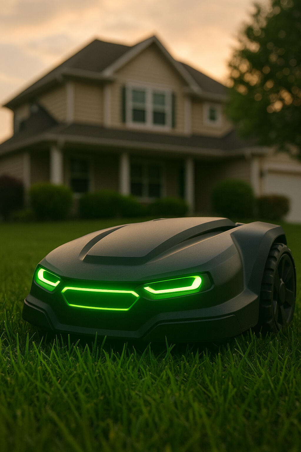 Futuristic robot mower cutting a Maplewood, MN lawn